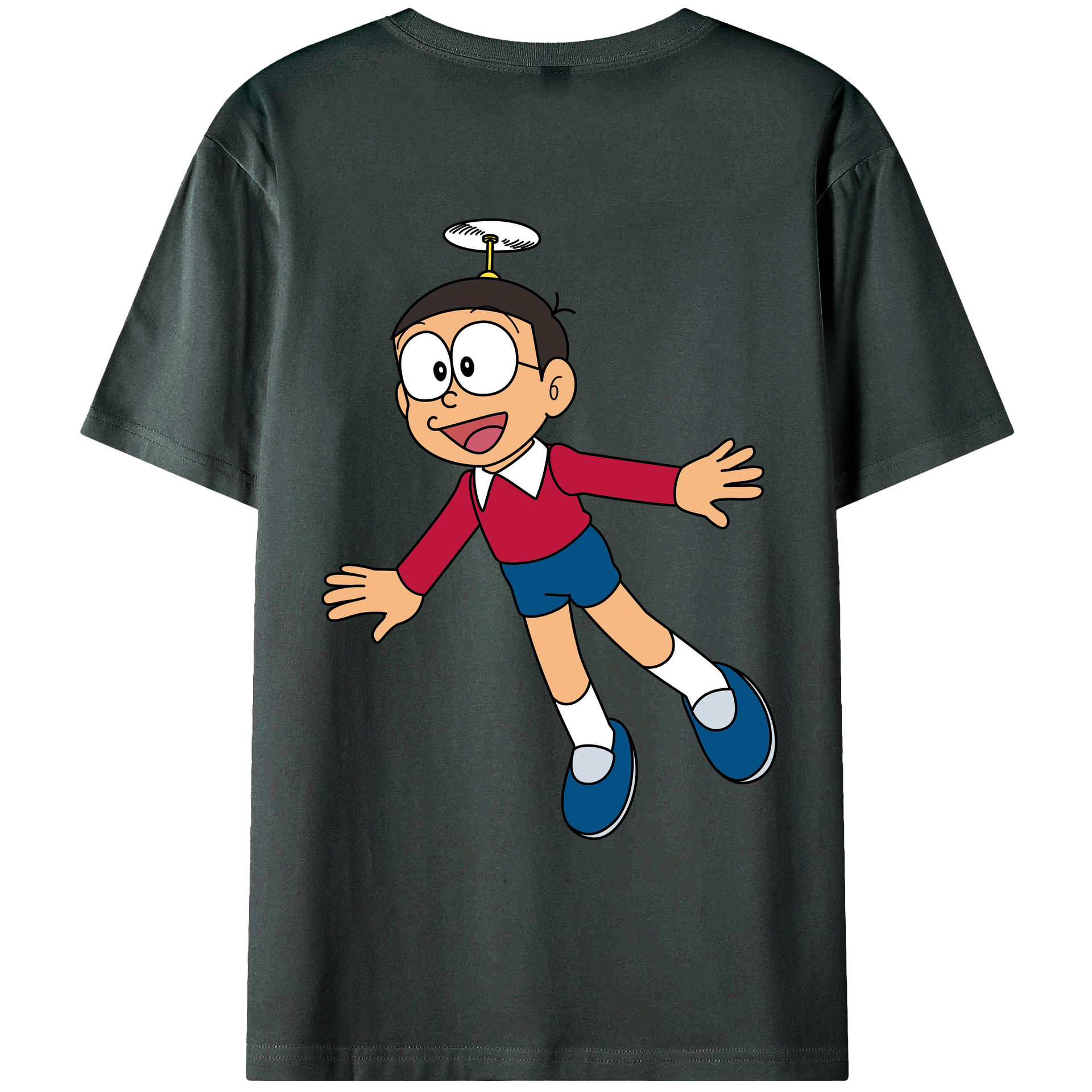 （画像用） ドラえもん 野比 のび太 Doraemon Nobita Nobi 綿100％ メンズ半袖Tシャツ（バックプリント） 通気性